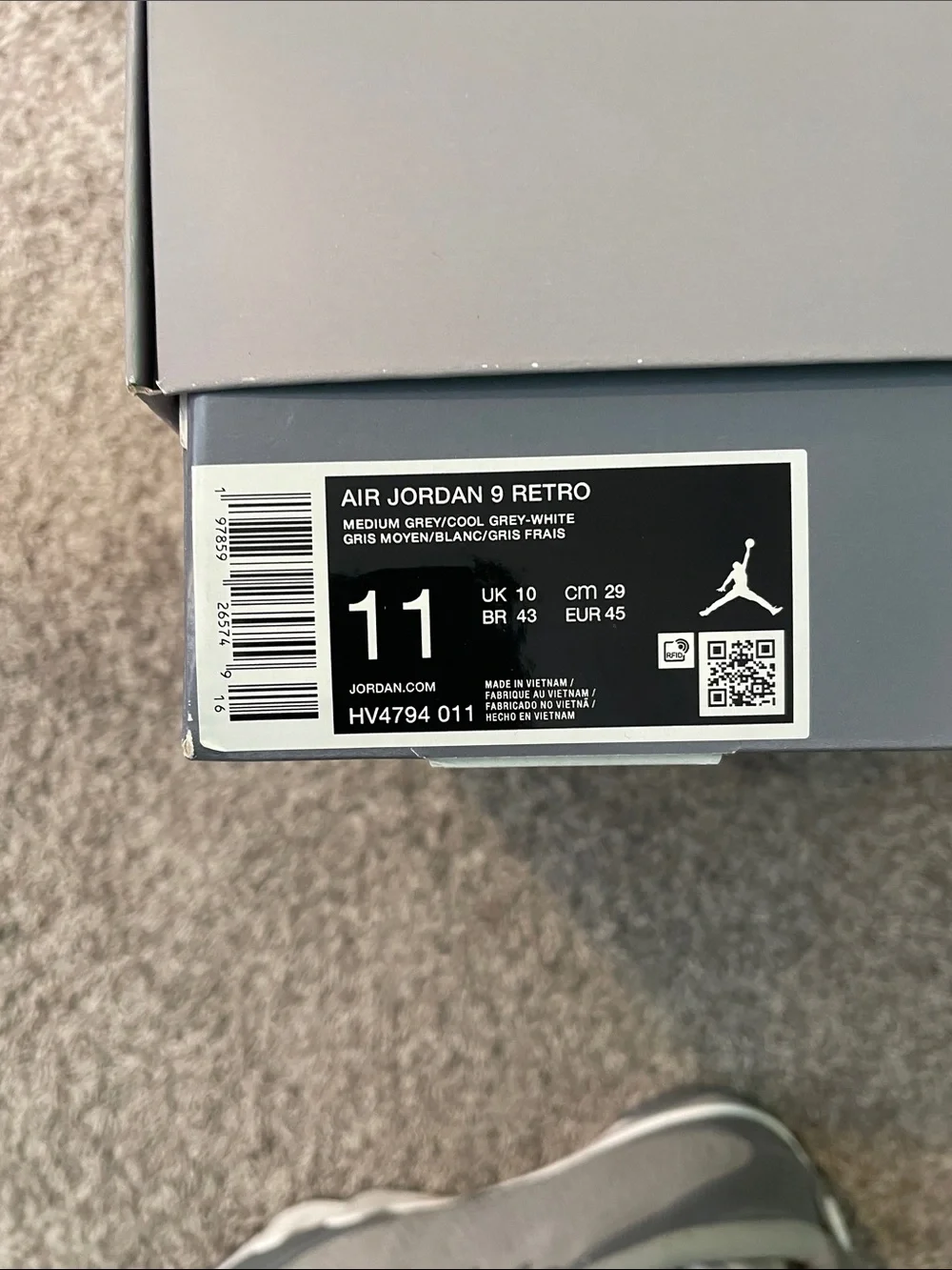Brand New Air Jordan 9 - Cool Gray Size 11 Men’s. DS with Receipt OG Box 🔥🔥